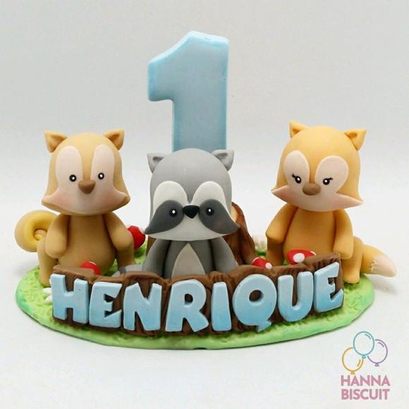 Topo de bolo animais do bosque candy