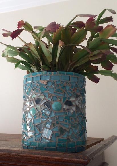 Cachepô em Mosaico Sobre Vidro