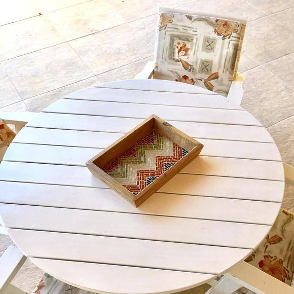 Centro de mesa zig zag em mosaico de vidro