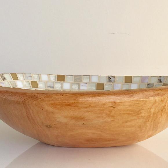 Gamela oval grande com mosaico de vidro