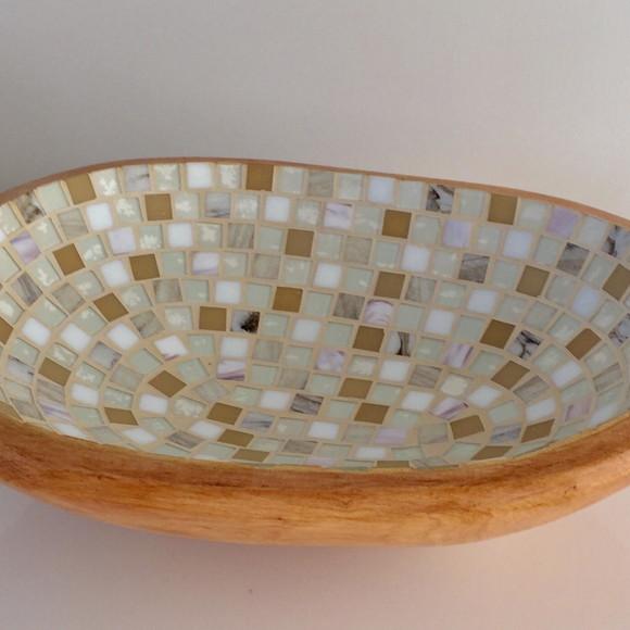 Gamela oval grande com mosaico de vidro