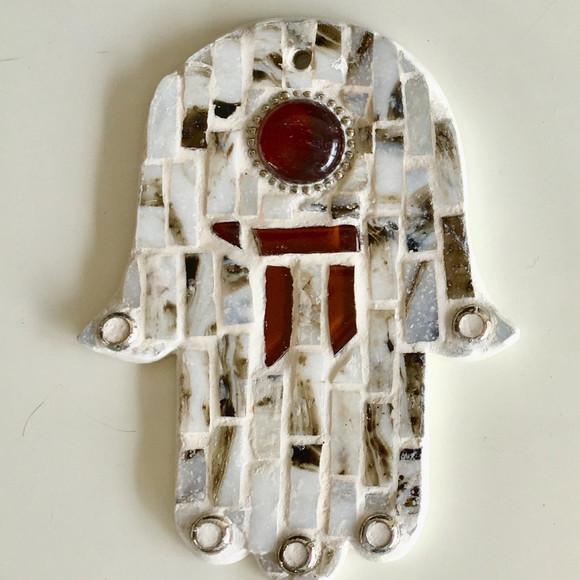 Hamsa / Mão de Fatima G em Mosaico de Vidro