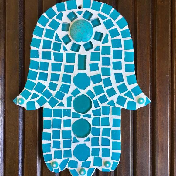 Hamsa / Mão de Fatima G em Mosaico de Vidro