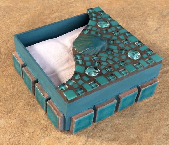 Porta Guardanapos com Mosaico Turquesa