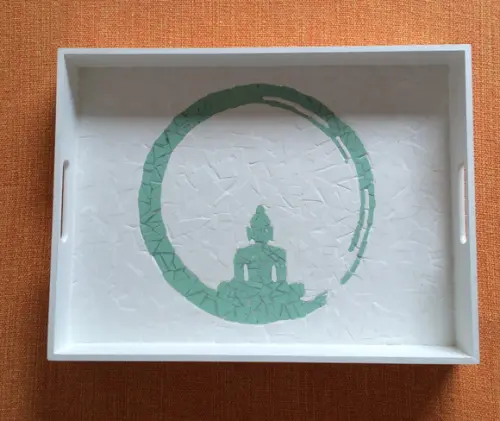 Bandeja Buda em Mosaico de Azulejo Sobre mdf
