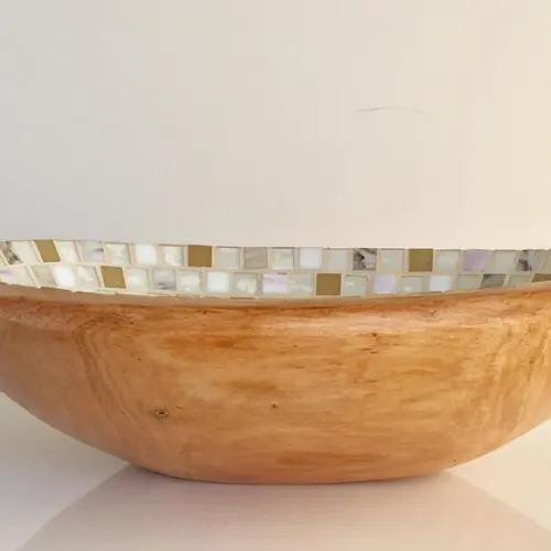 Gamela oval grande com mosaico de vidro