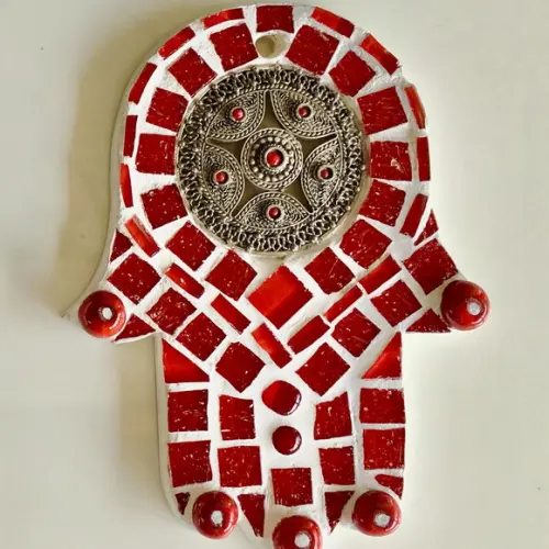 Hamsa / Mão de Fatima G em Mosaico de Vidro