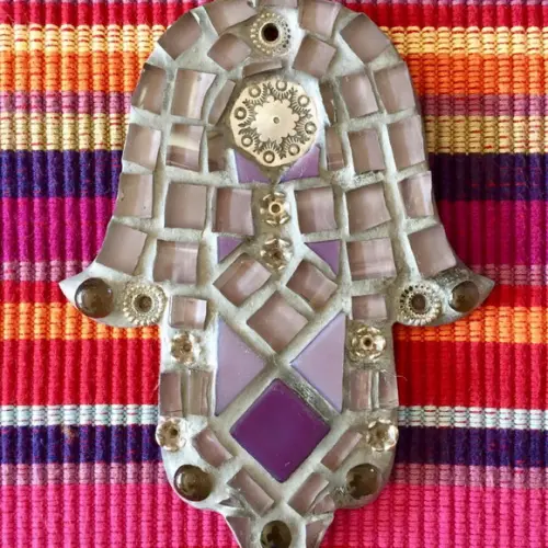 Hamsa / Mão de Fatima G em Mosaico de Vidro