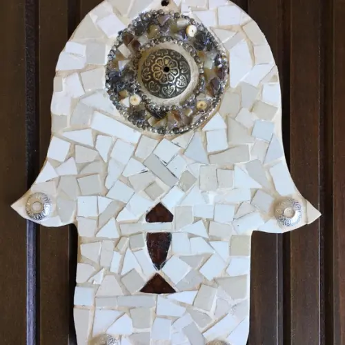 Hamsa / Mão de Fatima G em Mosaico de Vidro