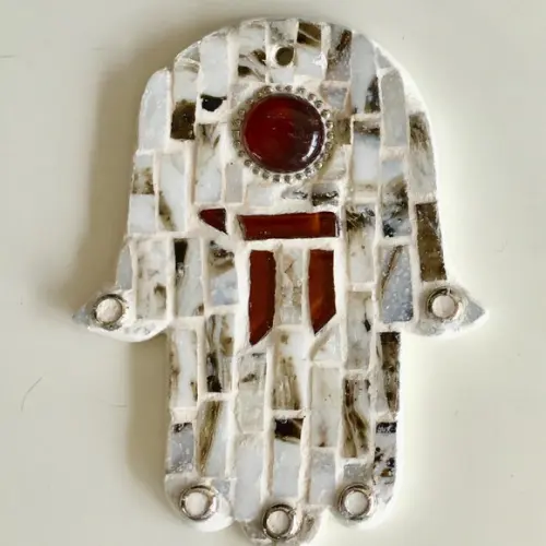 Hamsa / Mão de Fatima G em Mosaico de Vidro