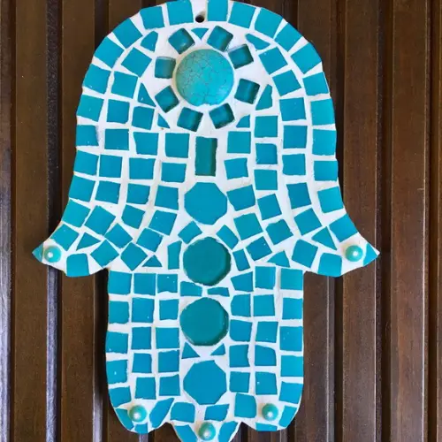 Hamsa / Mão de Fatima G em Mosaico de Vidro