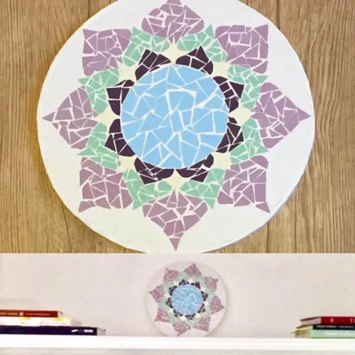 Mandala 20 cm em Mosaico Colorido Flor de Lótus