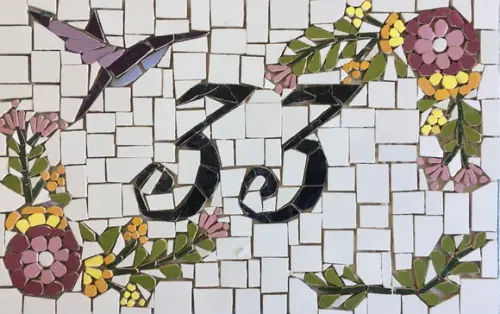 Placa Beija Flor em Mosaico sobre tela