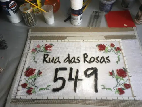 Placa em mosaico sobre tela para aplicação em parede