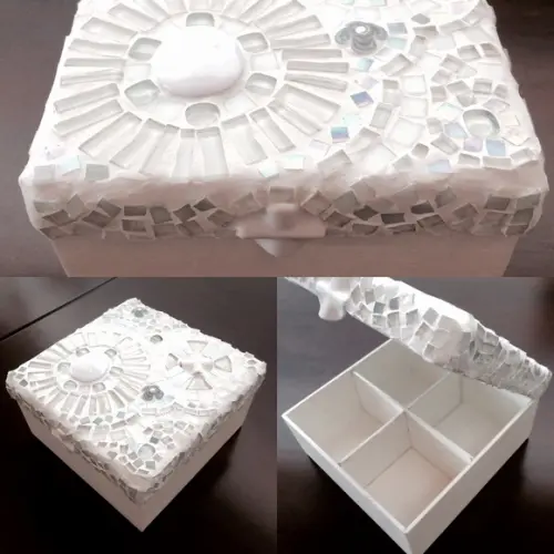 Porta jóias branco em mosaico