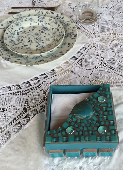 Porta Guardanapos com Mosaico Turquesa