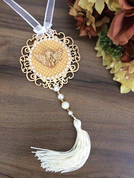 Lembrancinha Mandala de Porta Anjo da Guarda Poá Amarelo