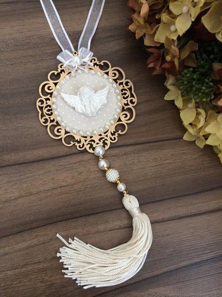 Lembrancinha Mandala de Porta Anjo da Guarda Poá Bege