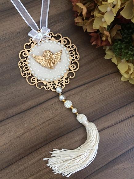 Lembrancinha Mandala de Porta Anjo da Guarda Poá Bege