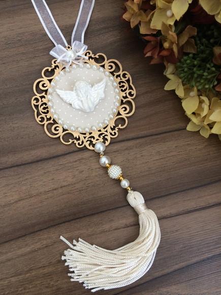 Lembrancinha Mandala de Porta Anjo da Guarda Poá Bege