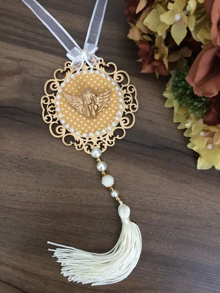 Lembrancinha Mandala de Porta Anjo da Guarda Poá Amarelo