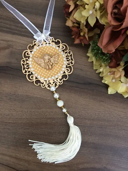 Lembrancinha Mandala de Porta Anjo da Guarda Poá Amarelo