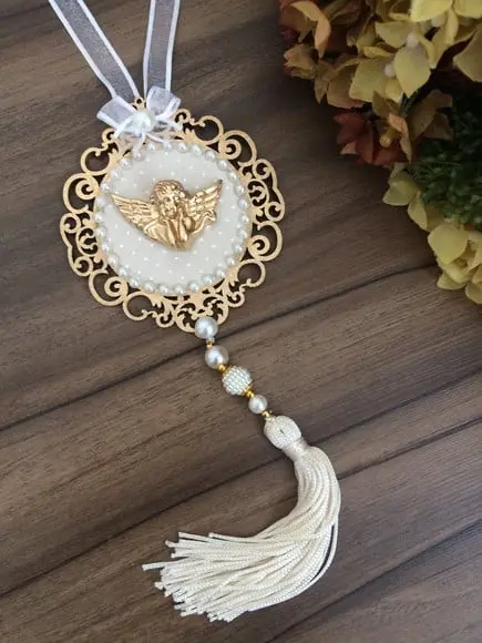Lembrancinha Mandala de Porta Anjo da Guarda Poá Bege