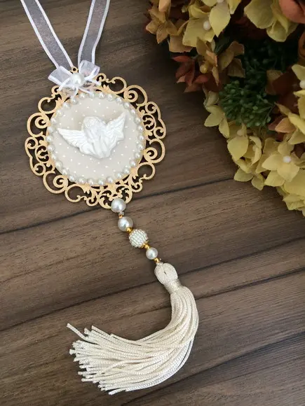 Lembrancinha Mandala de Porta Anjo da Guarda Poá Bege
