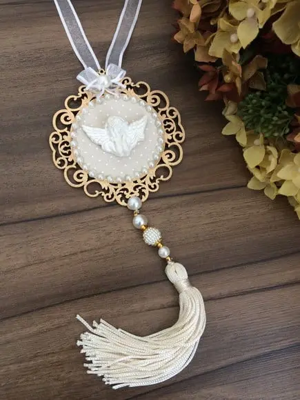 Lembrancinha Mandala de Porta Anjo da Guarda Poá Bege