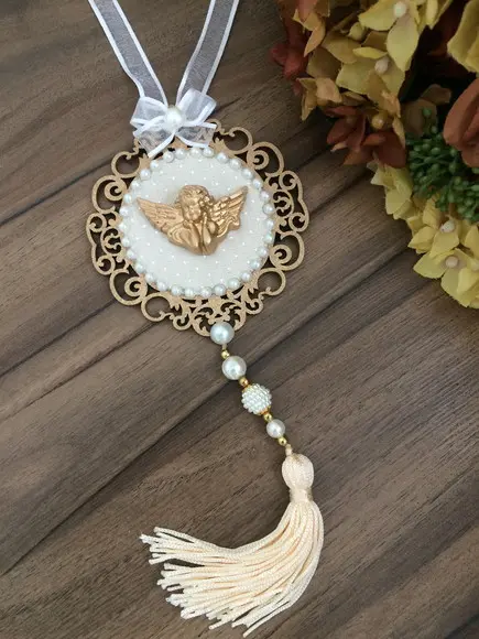 Lembrancinha Mandala de Porta Anjo da Guarda Poá Bege