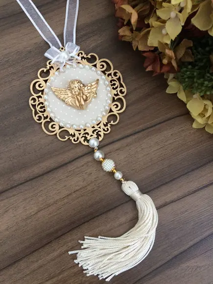 Lembrancinha Mandala de Porta Anjo da Guarda Poá Bege