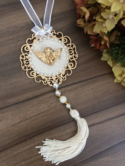 Lembrancinha Mandala de Porta Anjo da Guarda Poá Bege