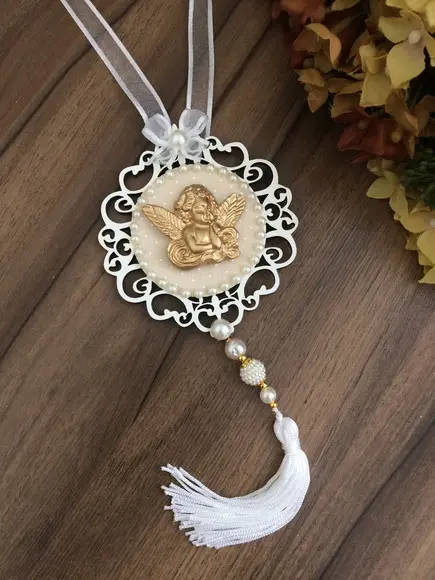 Lembrancinha Mandala de Porta Branca Anjo da Guarda