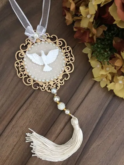 Lembrancinha Mandala de Porta Divino Espírito Santo Poá Bege