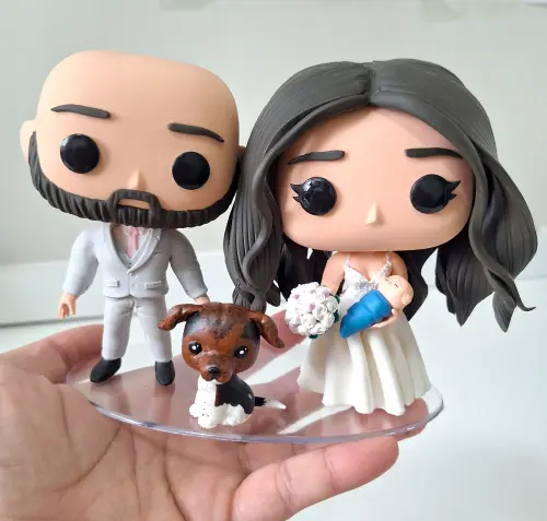 Topo de Bolo Noivinhos Funko Pop de Biscuit Personalizado 1