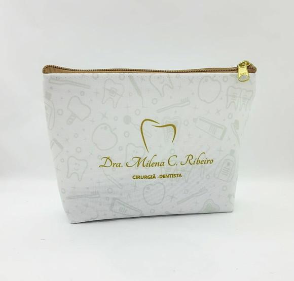 Necessaire Comercial Odontologia 18cm Mod Branca com Bege