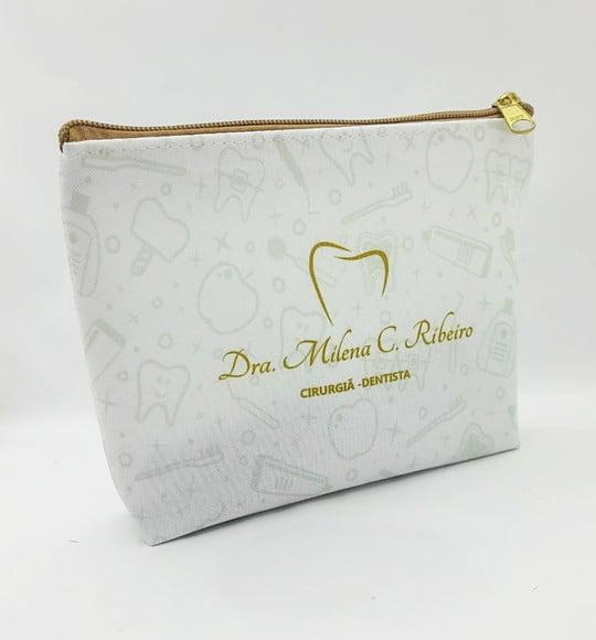 Necessaire Comercial Odontologia 18cm Mod Branca com Bege