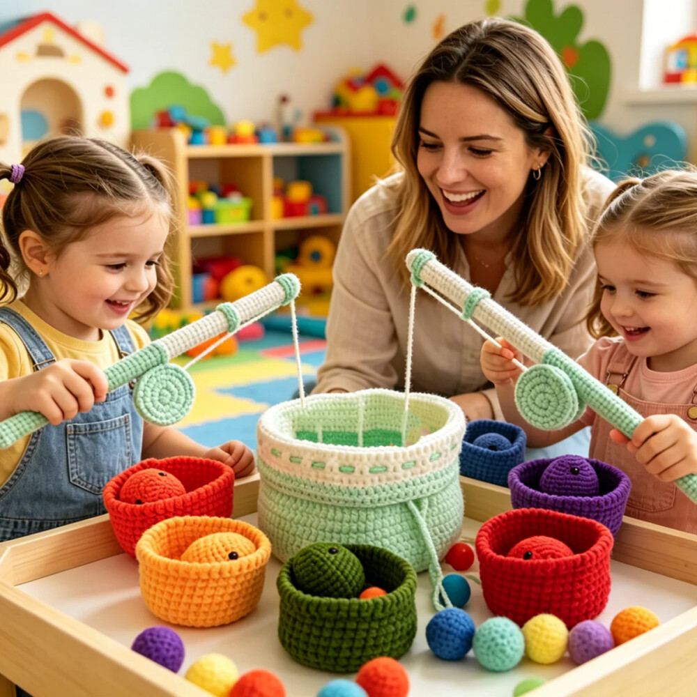 Pescaria educativa em crochê para bebê
