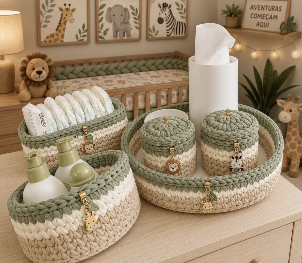 Kit higiene de crochê tema Zafari