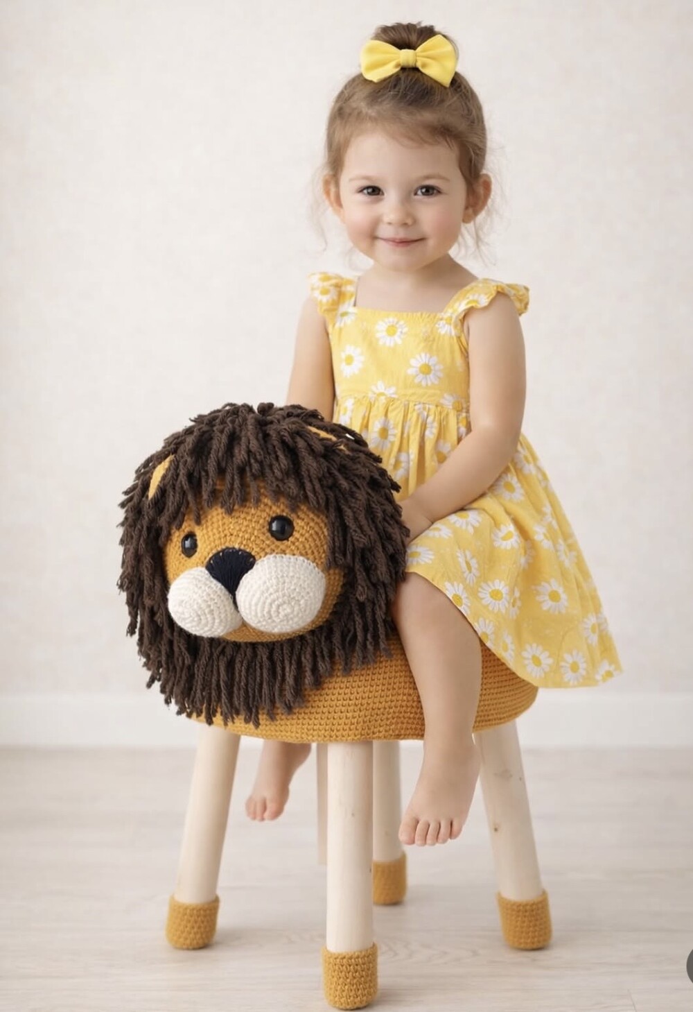 Banco infantil em amigurumi leaozinho