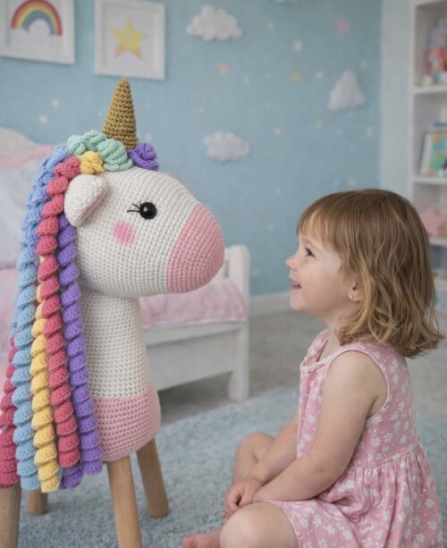 Banco infantil em amigurumi Pônei