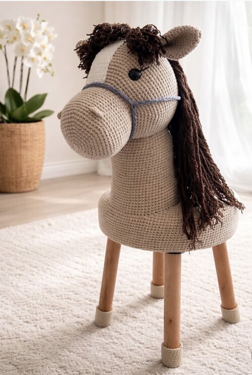 Banco infantil em amigurumi cavalinho