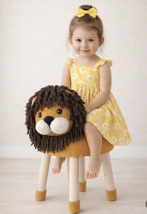 Banco infantil em amigurumi leaozinho