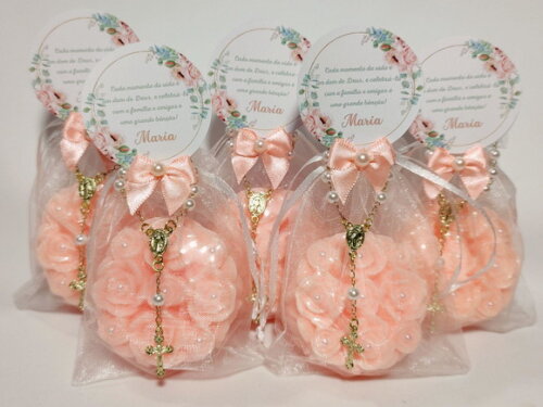 Lembrancinha 80 Anos: Sabonete Provence Rosas com Mini Terço