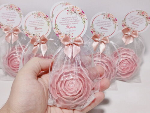 Lembrancinha 80 Anos: Sabonete Rosa Delicada Luxo