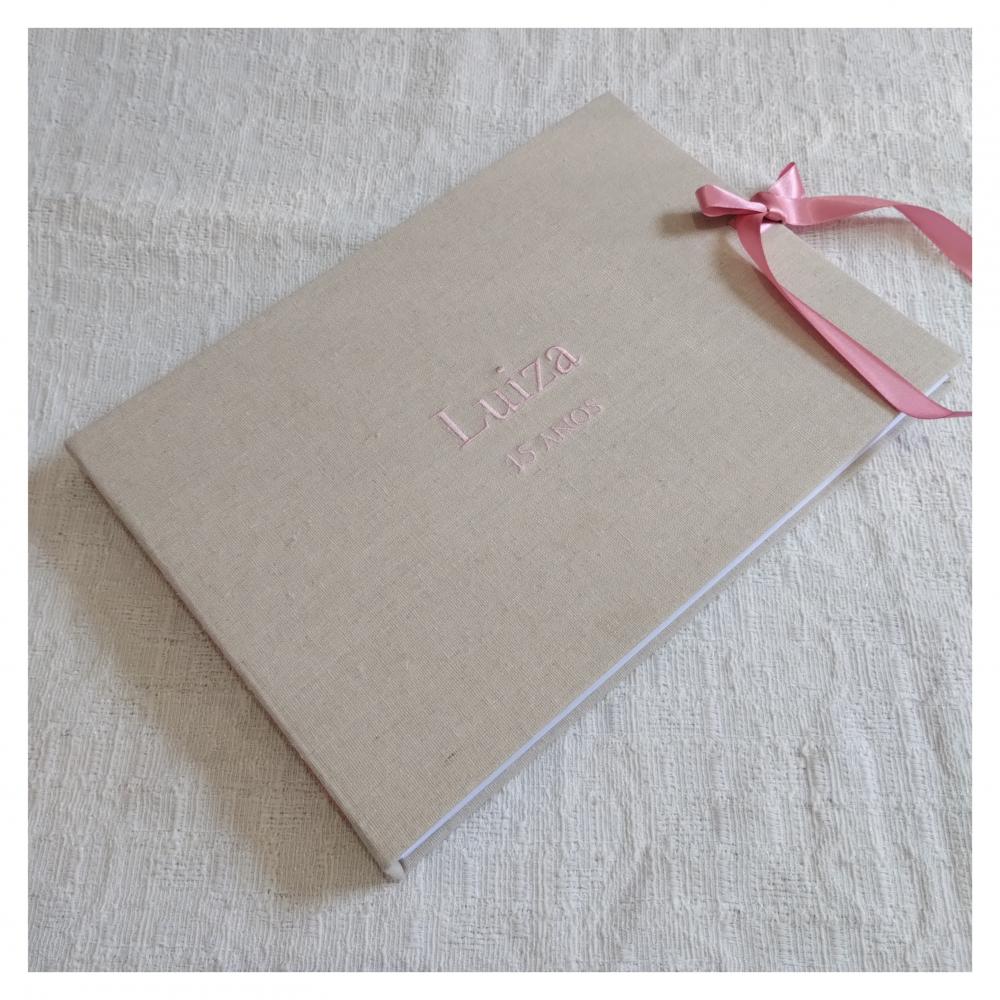 Livro de Assinaturas - Guestbook com Monograma e Data Bordados A5