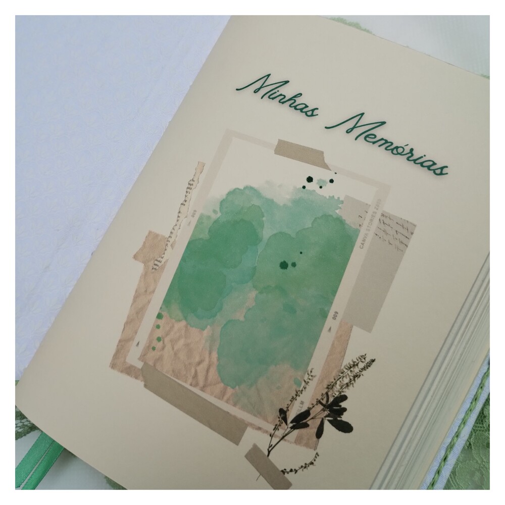 Diário Minhas Memórias Bordado Renda, Envelope e Marcador