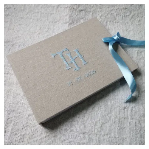 Livro de Assinaturas - Guestbook com Monograma e Data Bordados A5