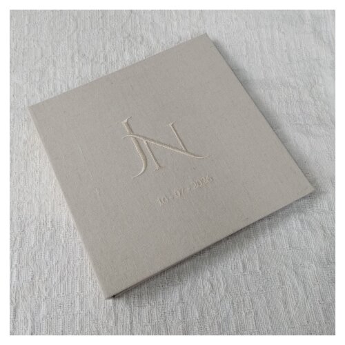 Livro de Visitas Casamento Guestbook Quadrado com Monograma Bordado