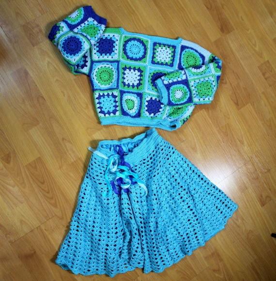 Conjunto Blusa + Saia em Crochê